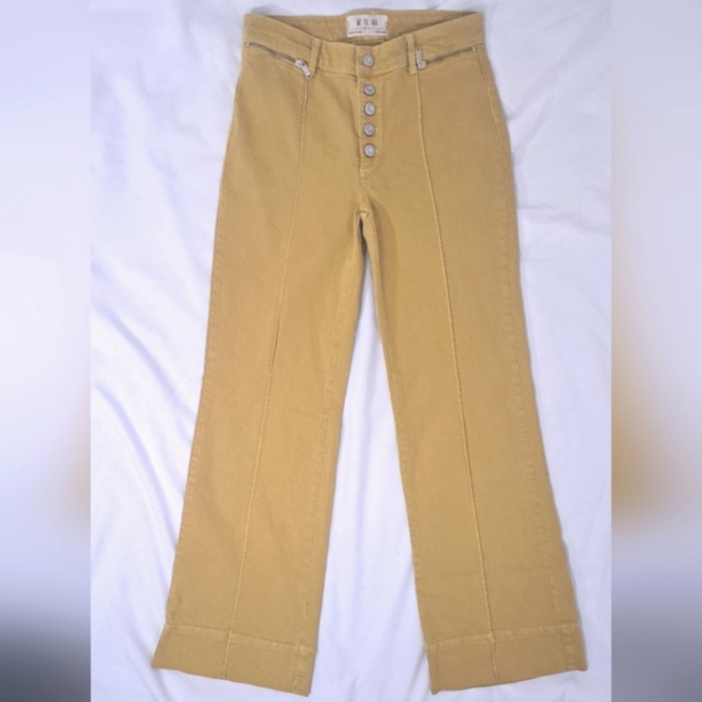 We The Free Mustard Pintuck Wide Leg High Waist Zip Pocket Button Fly Jeans 27